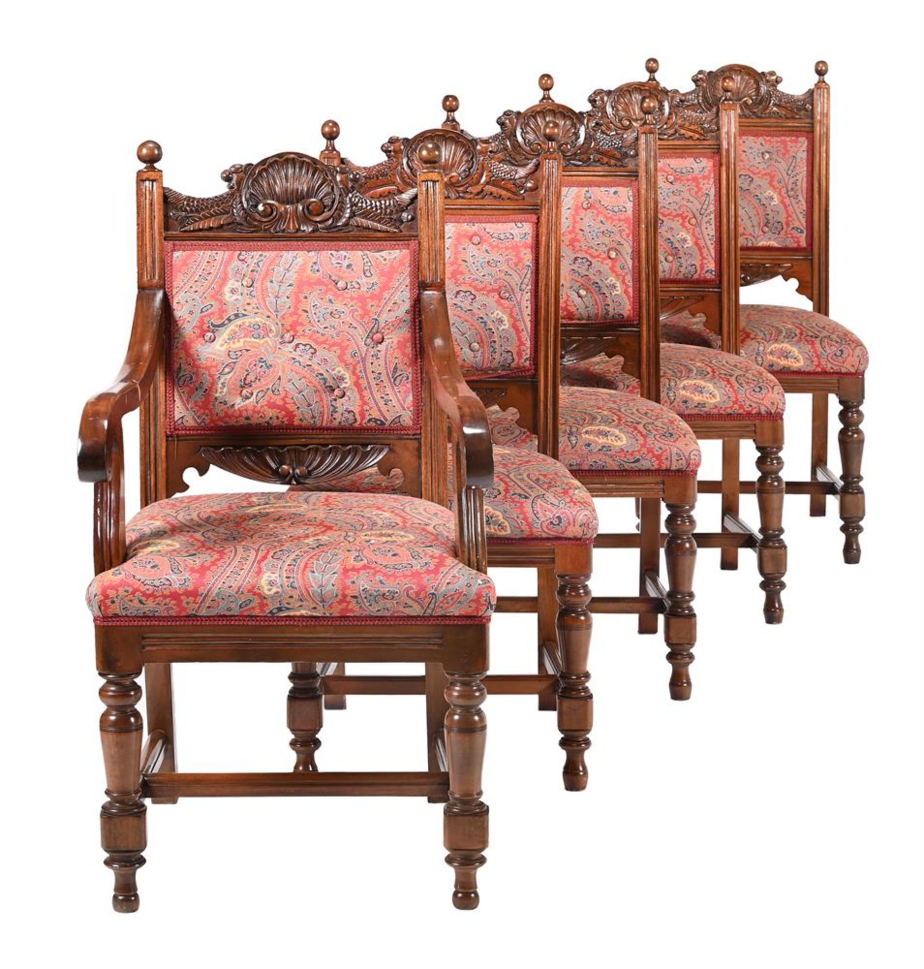 A SET OF TEN EDWARDIAN CARVED WALNUT DINING CHAIRS - Bild 2 aus 5