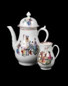 A WORCESTER 'CHINESE FAMILY' OR 'STAND' PATTERN COFFEE POT AND COVER