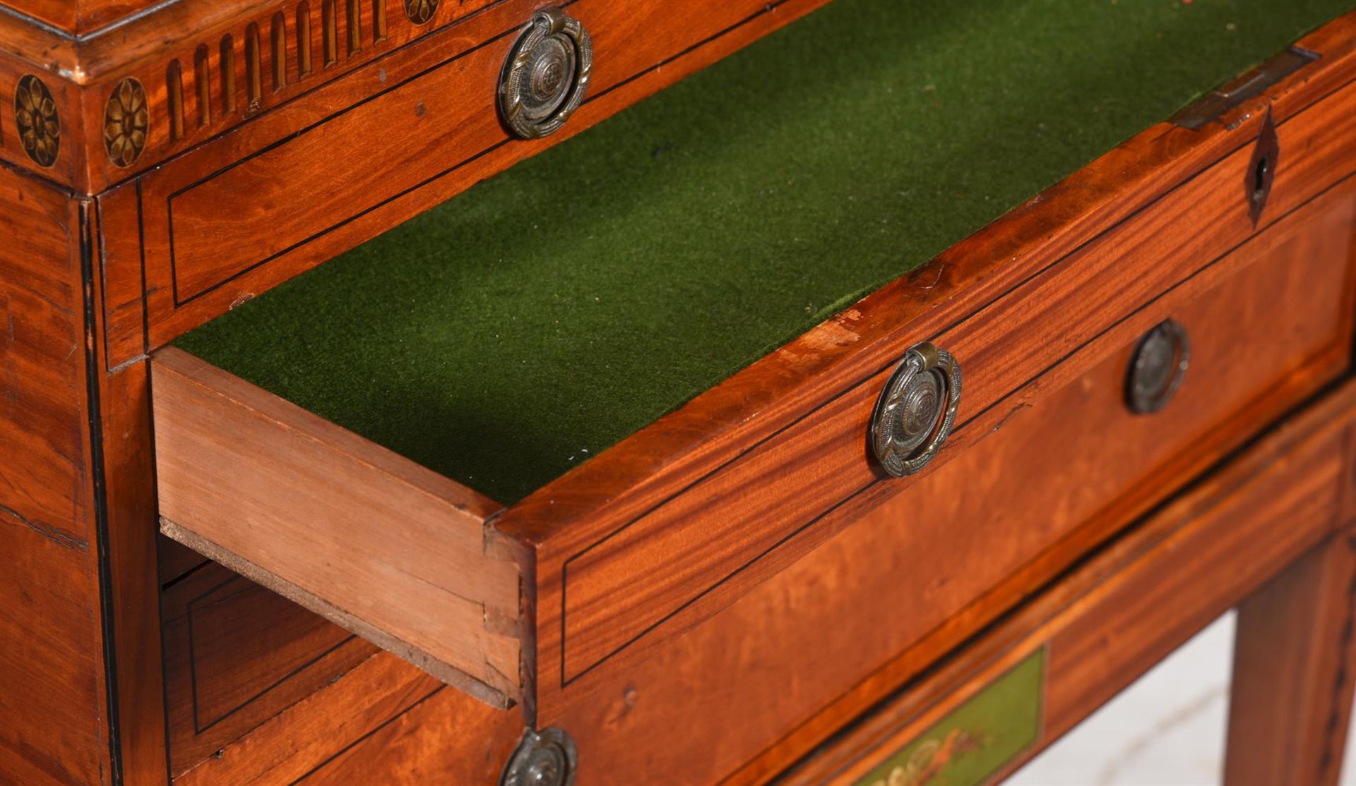 A SATINWOOD AND POLYCHROME PAINTED CHEST ON STAND - Image 6 of 6