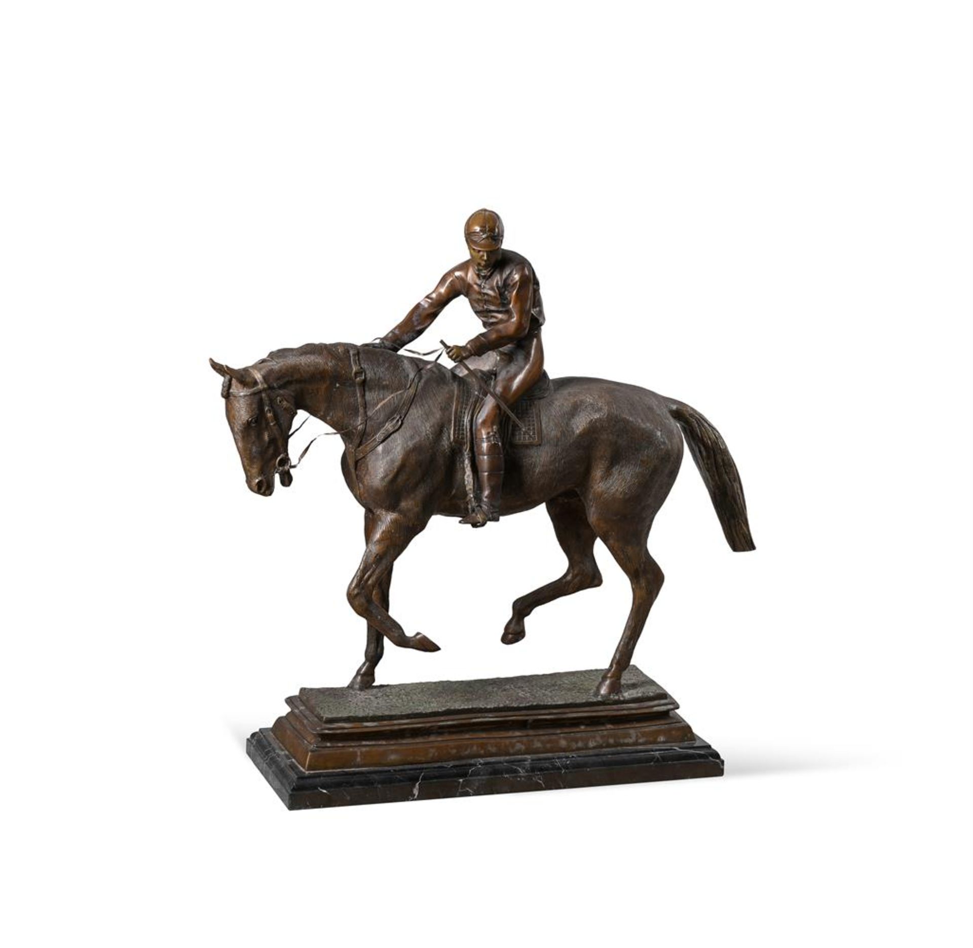 AFTER ISIDORE-JULES BONHEUR, A LARGE EQUESTRIAN BRONZE 'LE GRAND JOCKEY'