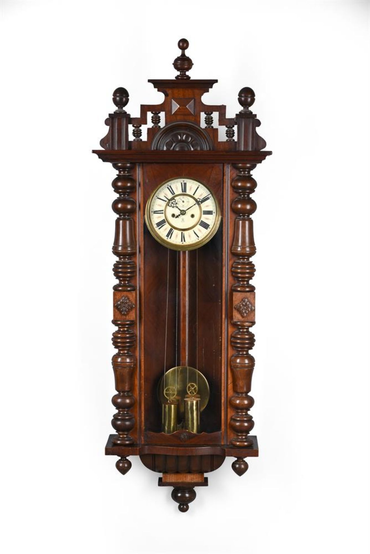 A VIENNA STYLE WALNUT WALL REGULATOR TIMEPIECE