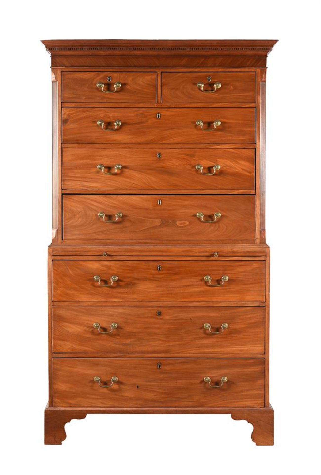 A GEORGE III WALNUT CHEST ON CHEST