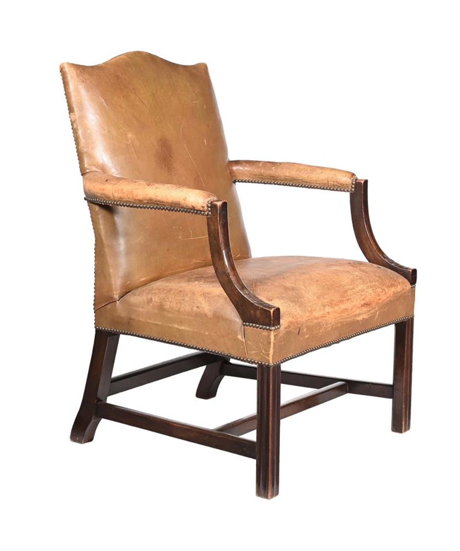 A GEORGE III MAHOGANY AND LEATHER UPHOLSTERED OPEN ARMCHAIR - Image 2 of 3