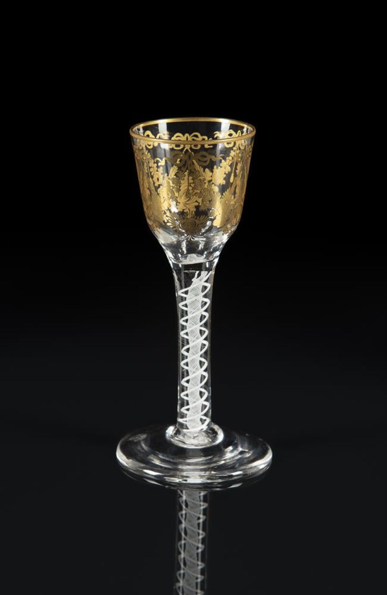 A JAMES GILES DECORATED OPAQUE-TWIST WINE GLASS