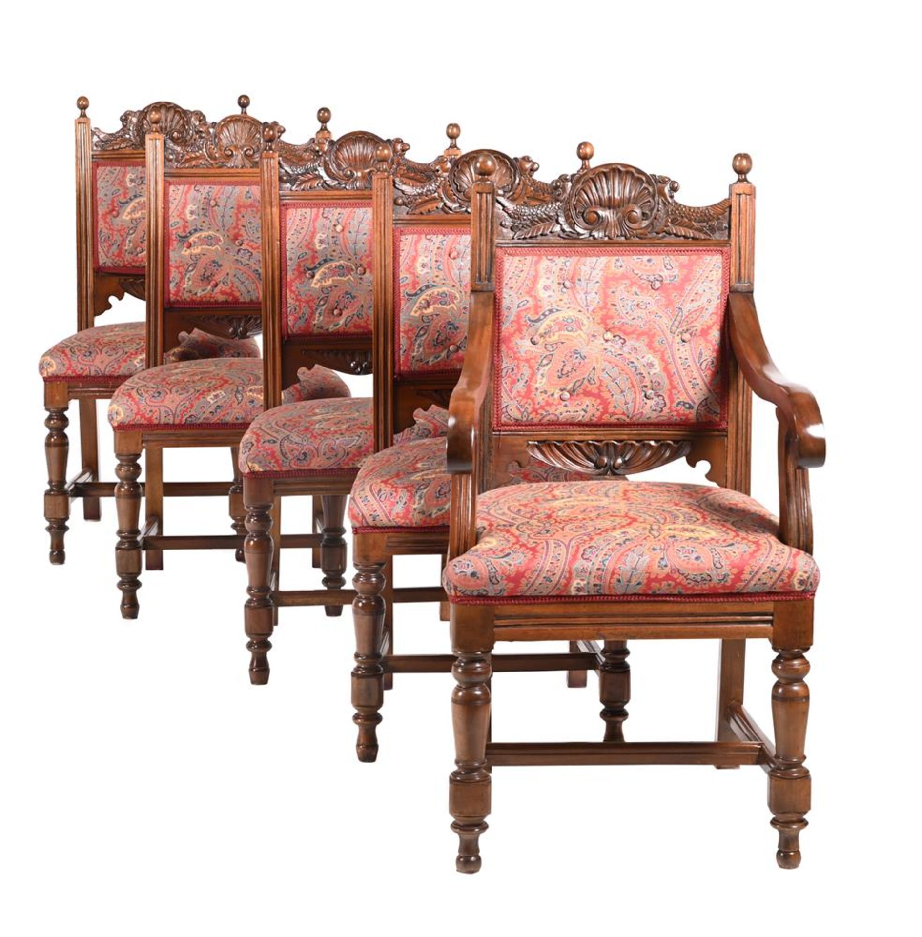 A SET OF TEN EDWARDIAN CARVED WALNUT DINING CHAIRS - Bild 3 aus 5