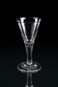 A LARGE PLAIN-STEMMED WINE GLASS OF DRAWN TRUMPET FORM