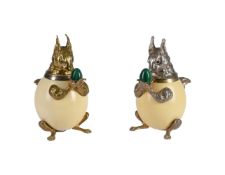 ANTHONY REDMILE, A NEAR PAIR OF NUT HOLDERS FORMED AS SEATED SQUIRRELS WITH OSTRICH EGG BODIES