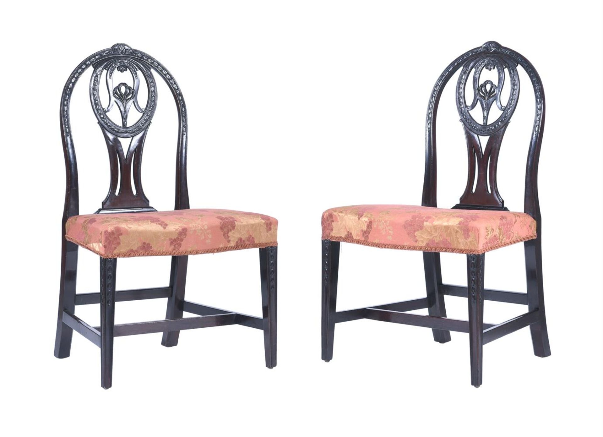 A PAIR OF HEPPLEWHITE DESIGN DINING CHAIRS, IN GEORGE III STYLE