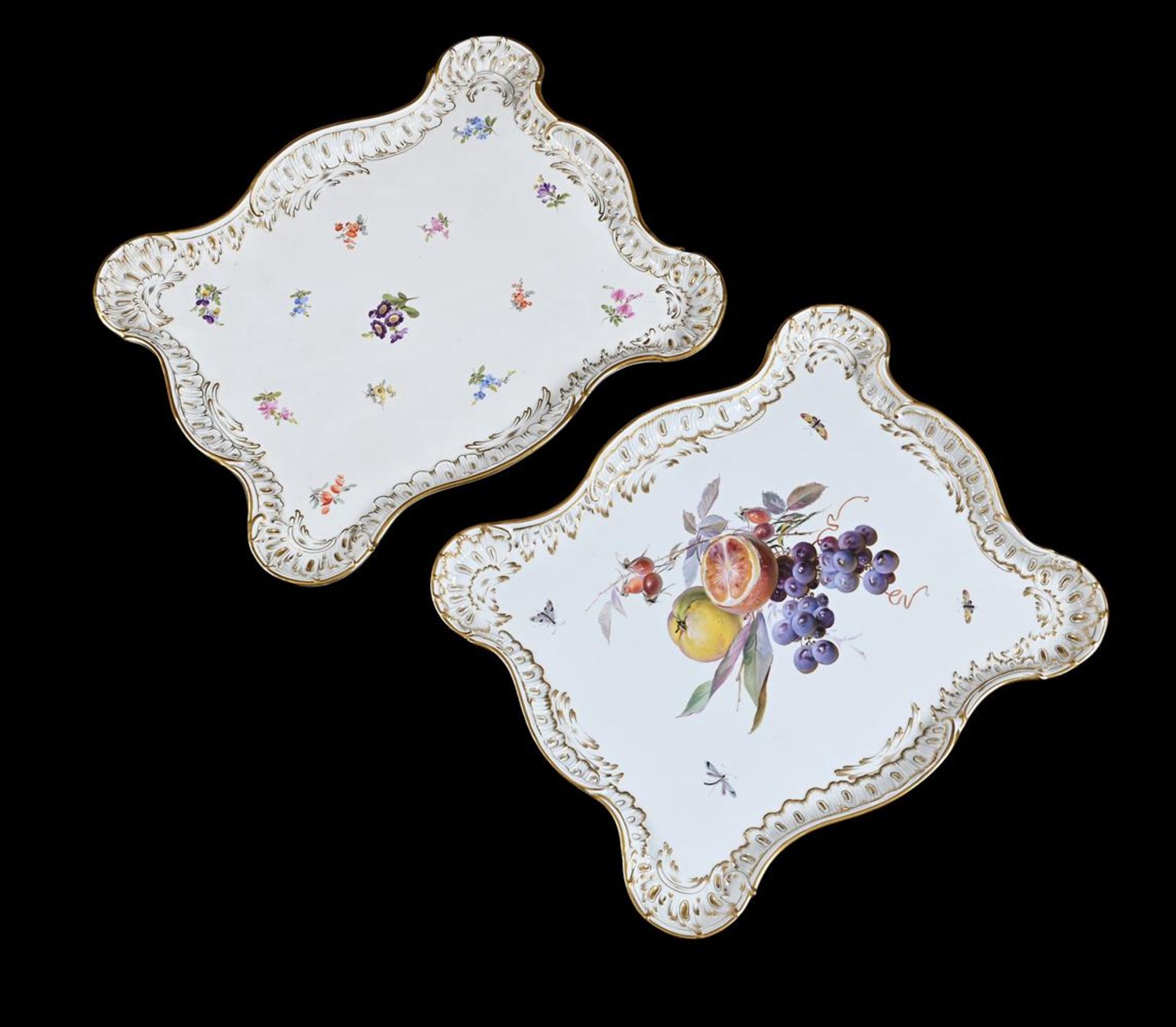 TWO SIMILAR MEISSEN MOULDED RECTANGULAR TRAYS