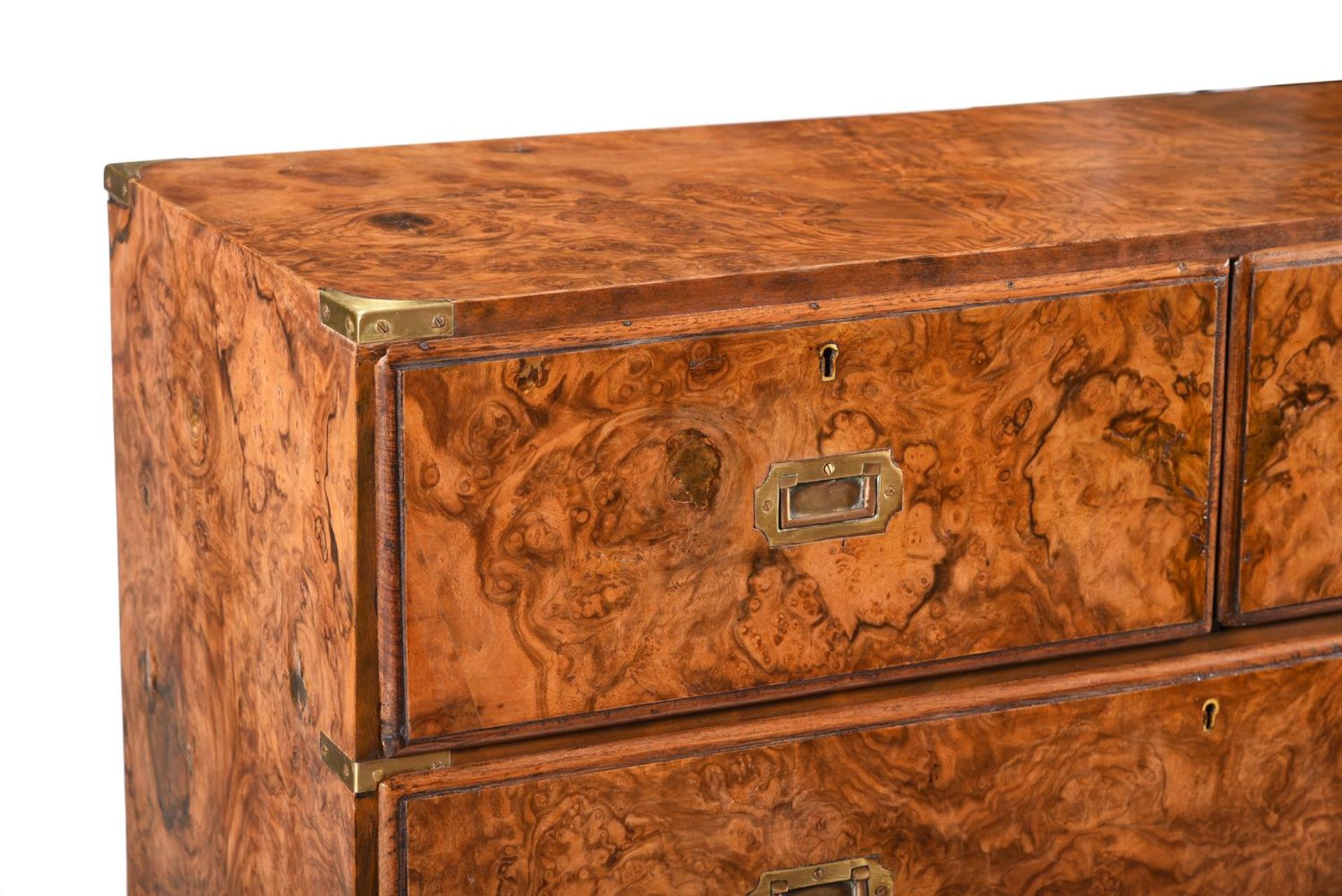 A VICTORIAN BURR WALNUT CAMPAIGN CHEST OF DRAWERS - Image 2 of 2