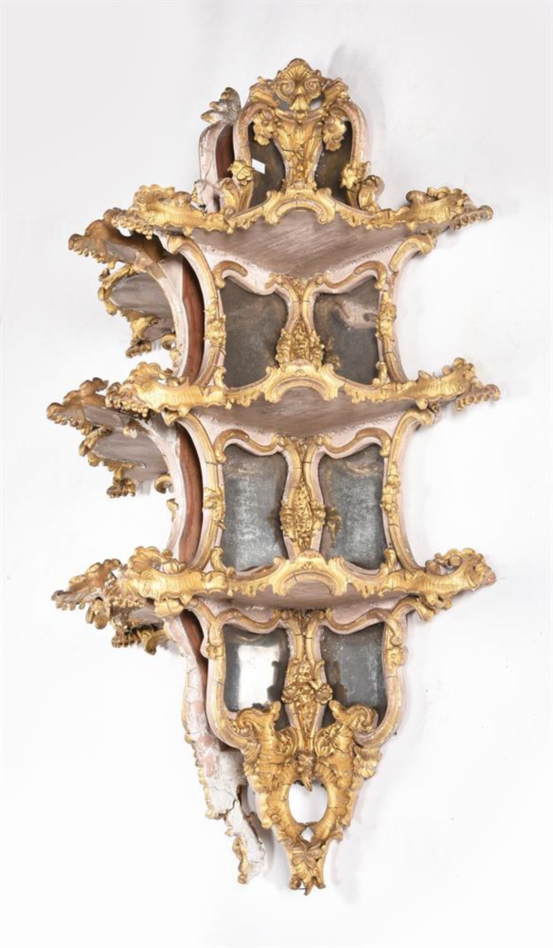 A PAIR OF GILTWOOD AND COMPOSITION CORNER WALL SHELVES IN ROCOCO STYLE - Image 2 of 3