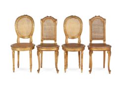 TWO PAIRS OF GILTWOOD SIDE CHAIRS, IN FRENCH LATE 18TH CENTURY TASTE