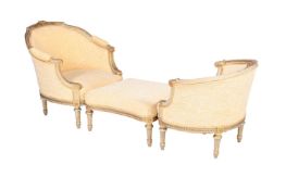 A FRENCH PAINTED AND PARCEL GILT DUCHESSE BRISEE