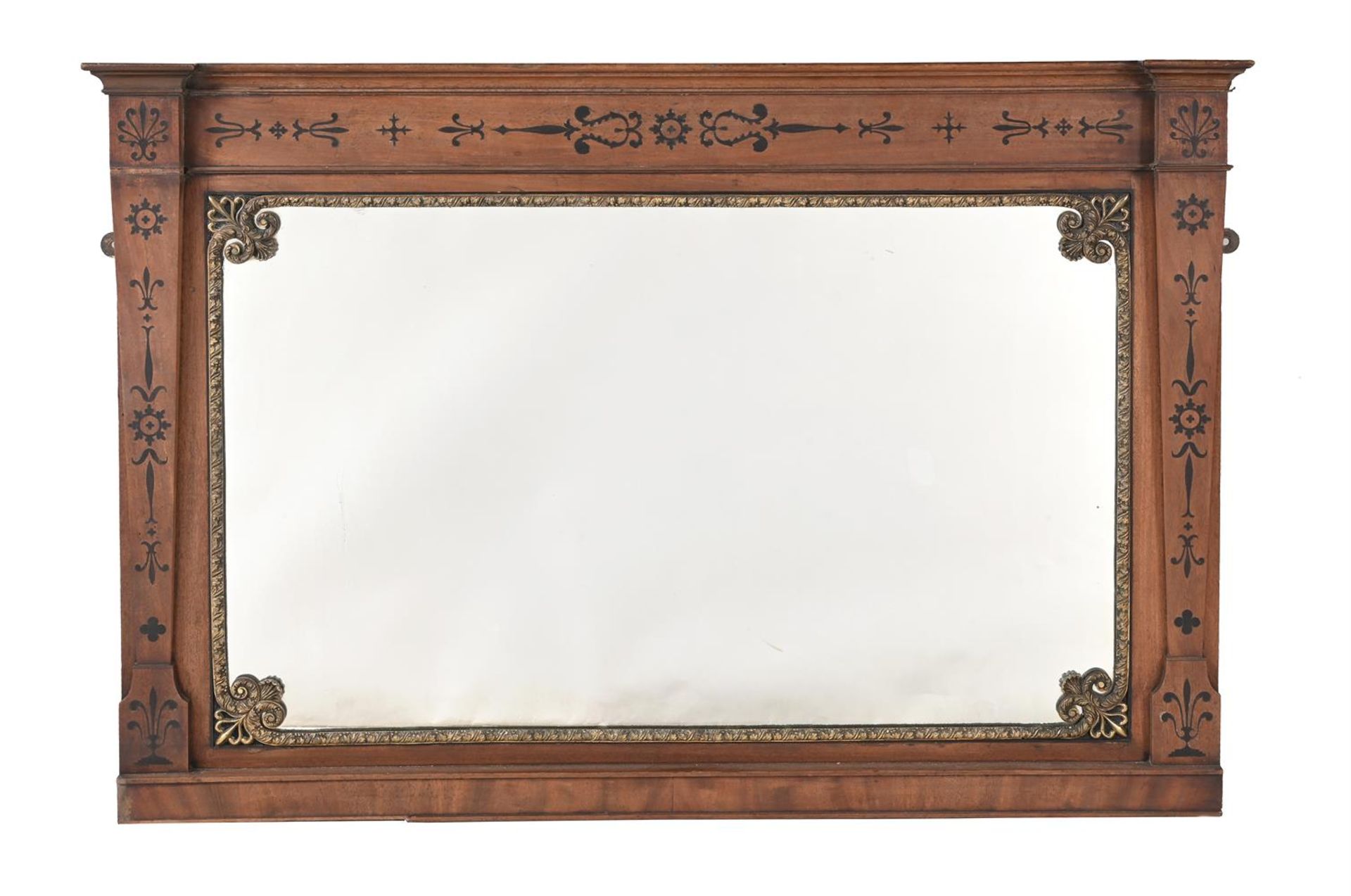 Y A REGENCY MAHOGANY AND EBONY INLAID OVERMANTEL MIRROR