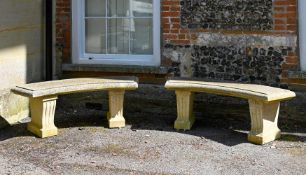 A PAIR OF CARVED STONE BENCHES