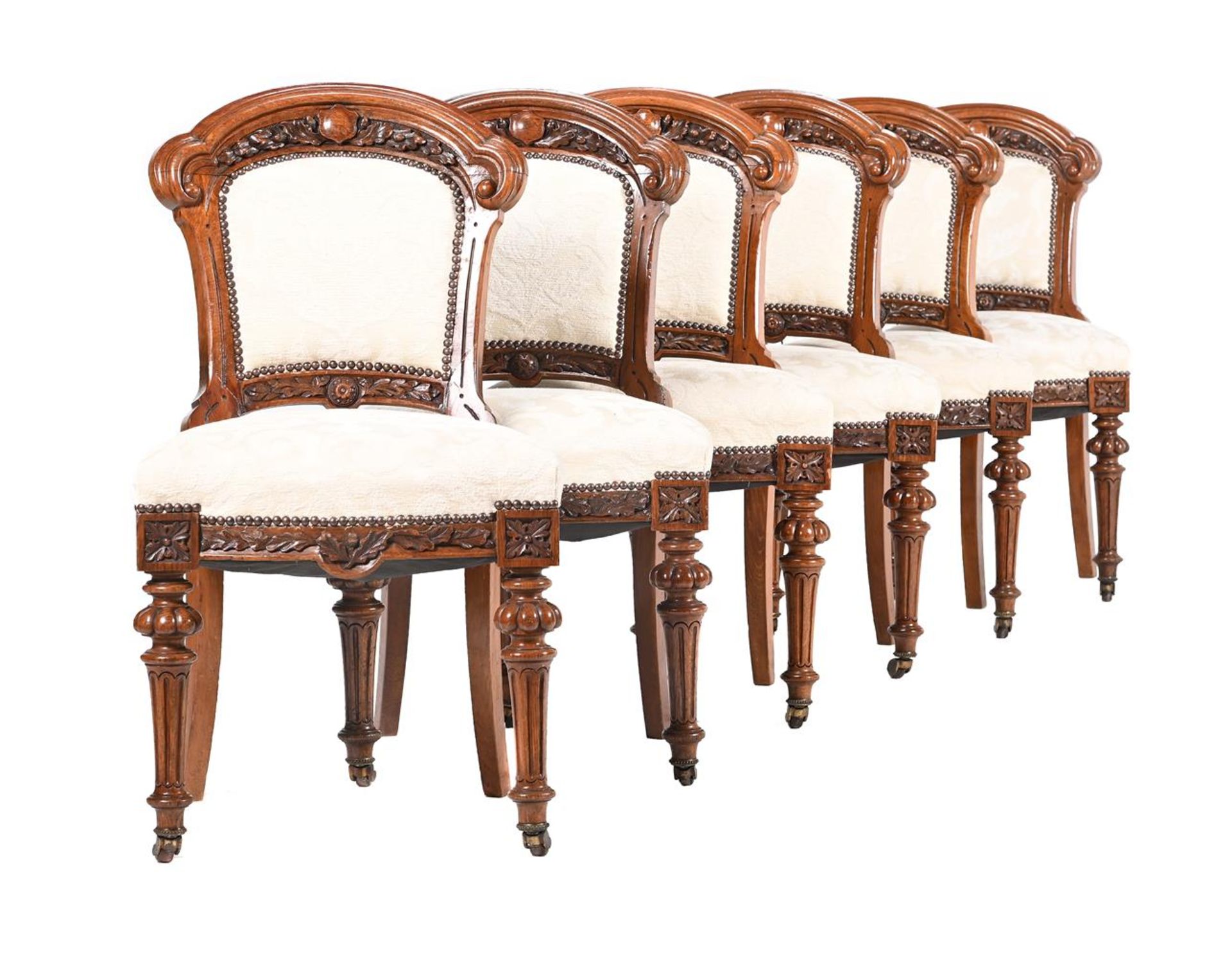 A SET OF TWELVE VICTORIAN STAINED OAK SIDE CHAIRS - Bild 2 aus 5