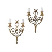 A PAIR OF FRENCH GILT METAL WALL APPLIQUES