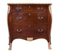 A MAHOGANY AND PARCEL GILT SERPENTINE COMMODE, IN GEORGE III STYLE