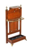 AN AESTHETIC MOVEMENT OAK AND BRASS MOUNTED HALL STAND
