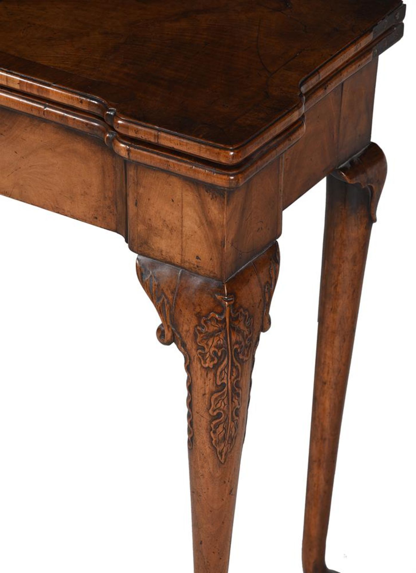 A WALNUT AND CROSSBANDED CONCERTINA ACTION CARD TABLE IN IRISH GEORGE II STYLE - Image 2 of 5