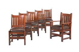 L AND J G STICKLEY, A SET OF SIX AMERICAN ARTS AND CRAFTS OAK DINING CHAIRS