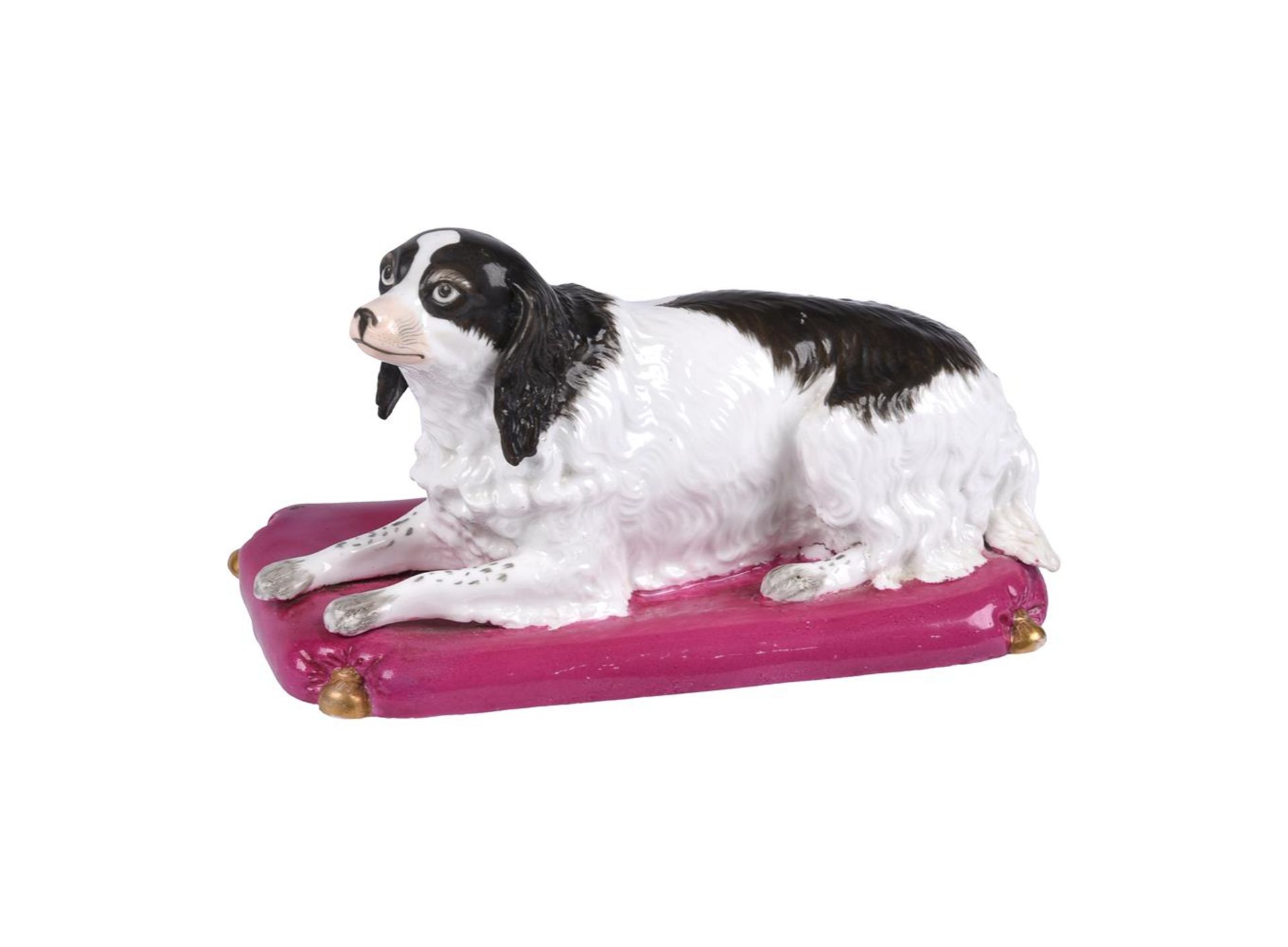 A COPELAND AND GARRETT PORCELAIN MODEL OF A RECUMBENT SPANIEL