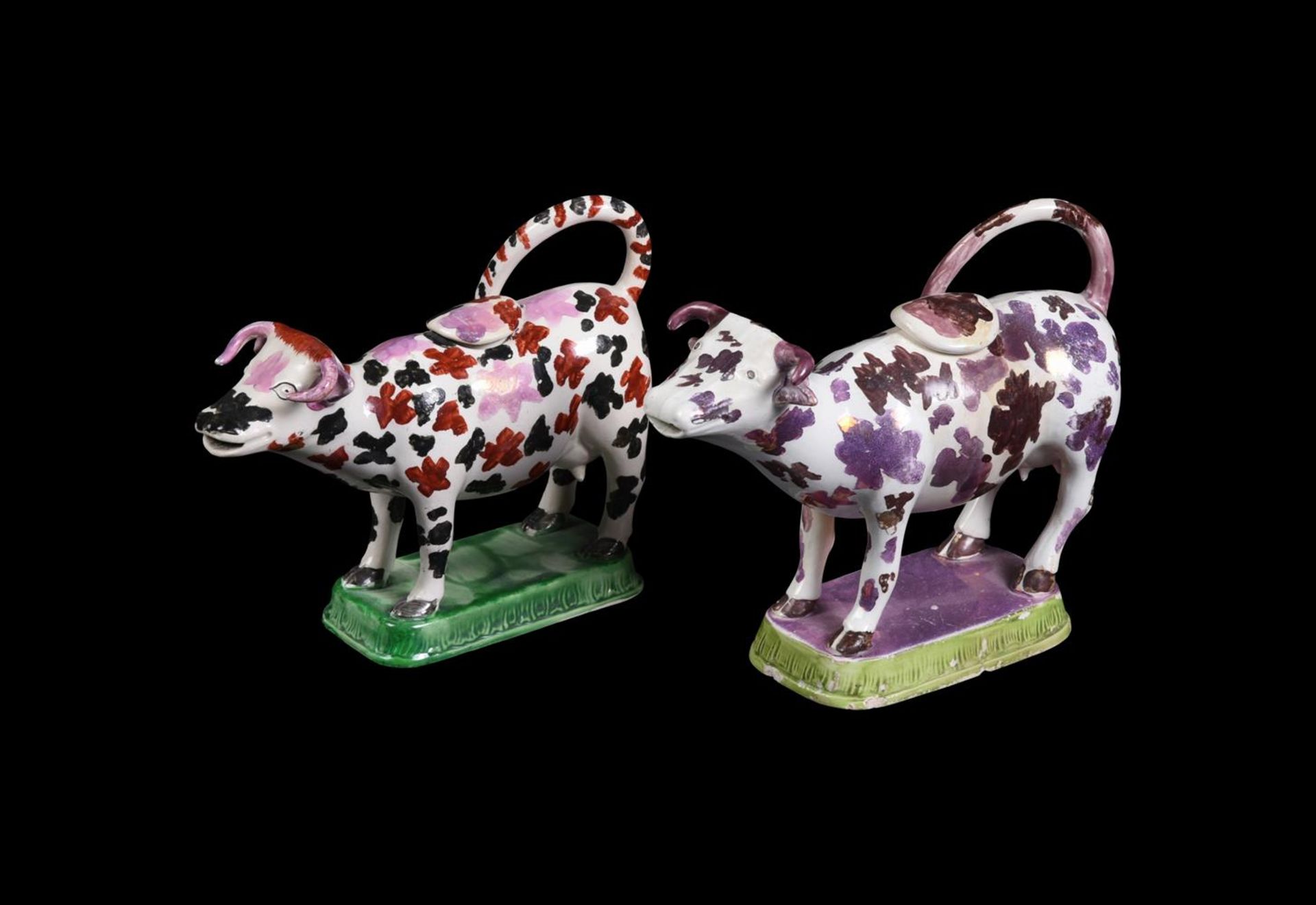 TWO SIMILAR BRITISH PEARLWARE MODELS OF COW CREAMERS - Image 2 of 2