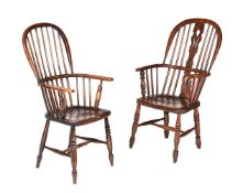 TWO MIXED WOOD THAMES VALLEY 'WINDSOR' ARMCHAIRS