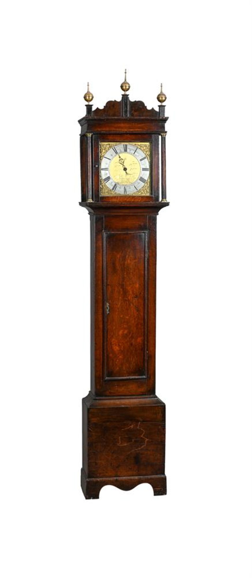 A GEORGE III OAK THIRTY-HOUR LONGCASE CLOCK