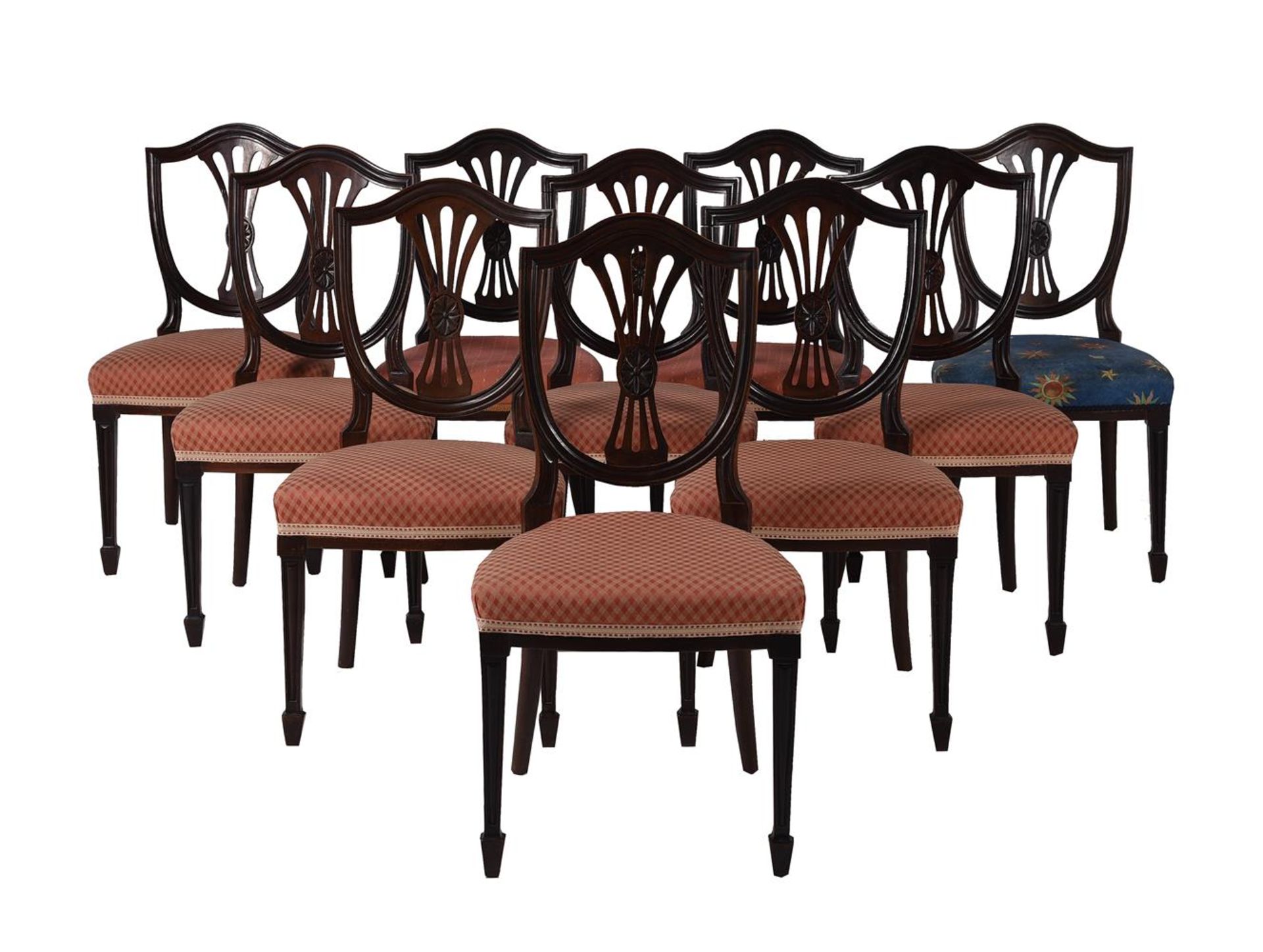 A SET OF NINE MAHOGANY DINING CHAIRS IN GEORGE III STYLE