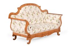 Y A BIEDERMEIER SATIN BIRCH OR FRUITWOOD AND EBONY STRUNG SOFA
