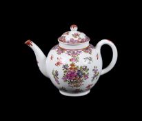 A LOWESTOFT PORCELAIN CHINESE EXPORT STYLE BULLET-SHAPED TEAPOT AND COVER IN THE THOMAS CURTIS STYLE