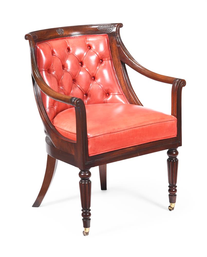 A MAHOGANY DESK CHAIR IN REGENCY STYLE