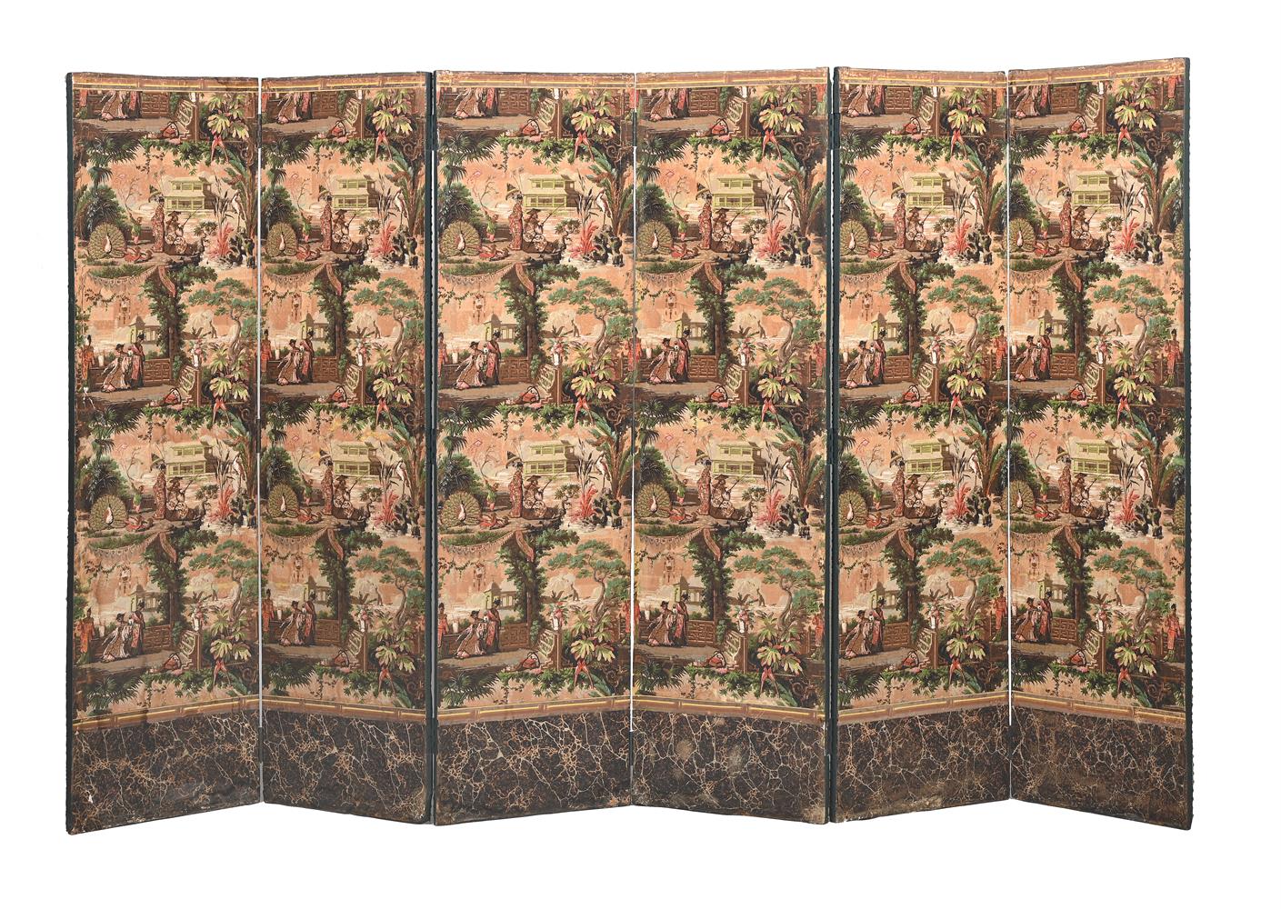 A SIX-FOLD ROOM SCREEN IN 19TH CENTURY STYLE