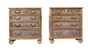 A PAIR OF CRACKLE PANEL AND GILT BEDROOM CHESTS