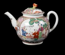 A WORCESTER OUTSIDE DECORATED TEAPOT AND COVER