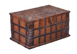 AN EXOTIC HARDWOOD AND IRON BOUND CHEST