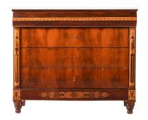 Y A CONTINENTAL ROSEWOOD, WALNUT, AND INLAID COMMODE