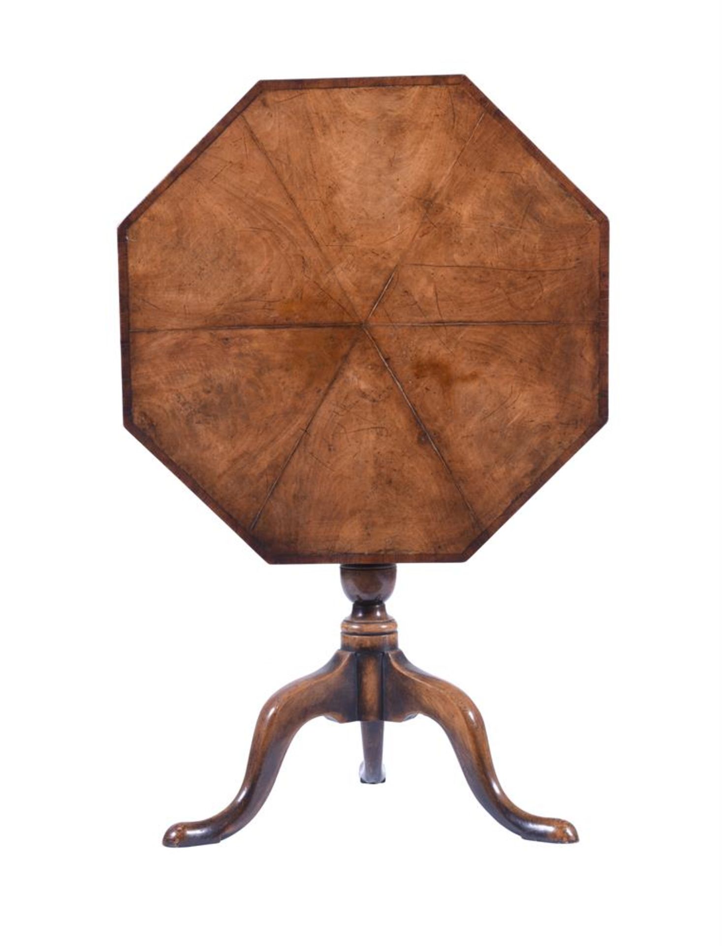 A WALNUT AND YEW BANDED OCTAGONAL TRIPOD TABLE, IN GEORGE II STYLE