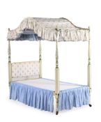 A POLYCHROME PAINTED CHILD’S FOUR POSTER BED IN REGENCY STYLE