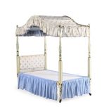 A POLYCHROME PAINTED CHILD’S FOUR POSTER BED IN REGENCY STYLE