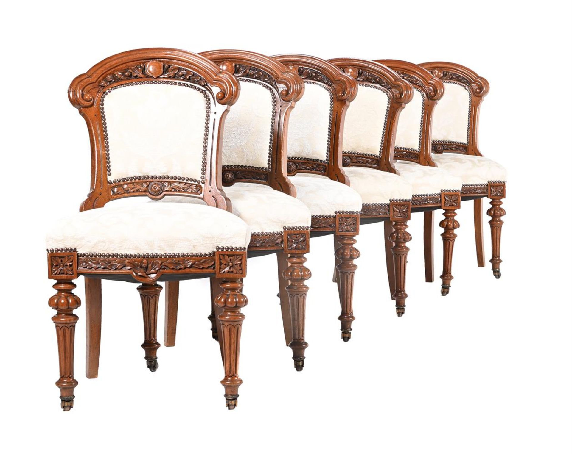 A SET OF TWELVE VICTORIAN STAINED OAK SIDE CHAIRS - Bild 3 aus 5