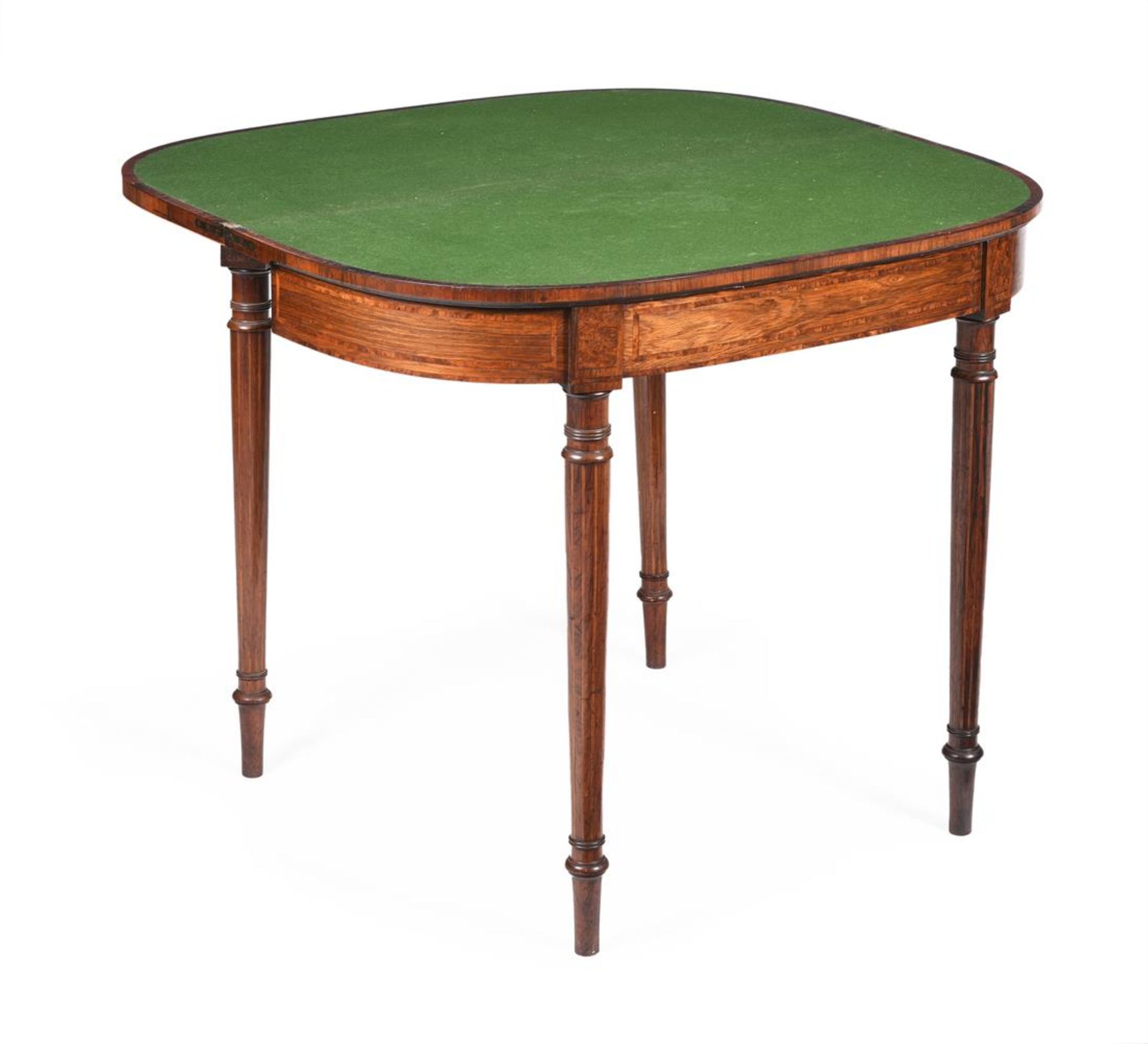 Y A LATE GEORGE III ROSEWOOD AND BURR YEW CROSSBANDED FOLDING CARD TABLE - Bild 2 aus 2