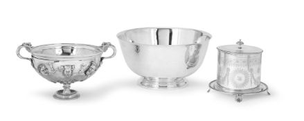 SILVER PLATE TO INCLUDE: A Victorian silver plated two handled vase in the Warwick manner
