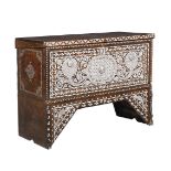 Y A SYRIAN HARDWOOD, IVORY, AND MOTHER-OF-PEARL INLAID CHEST ON STAND