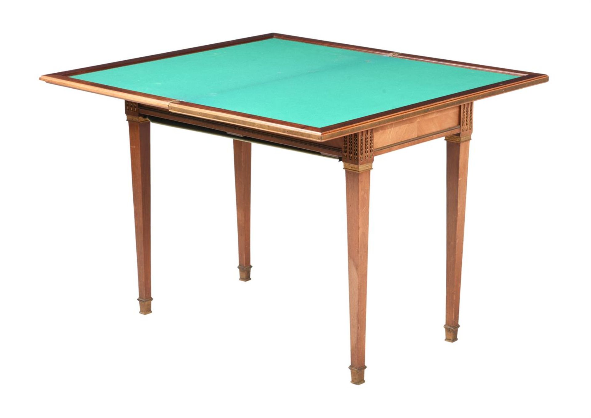 A FRENCH MAHOGANY AND GILT METAL MOUNTED FOLDING GAMES TABLE - Image 2 of 4