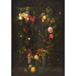 AFTER JAN DAVIDSZ. DE HEEM, A ROEMER WITH A GARLAND OF FLOWERS AND FRUIT ON A LEDGE