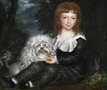 NICHOLAS JOSEPH DELIN (FLEMISH 1741-1803), A YOUNG BOY WITH HIS DOG AND PET RABBIT