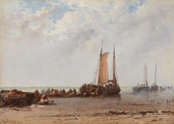 ARTHUR JOSEPH MEADOWS (BRITISH 1843-1907), FISHERFOLK SORTING THEIR NETS ON SCHOUEN SANDS