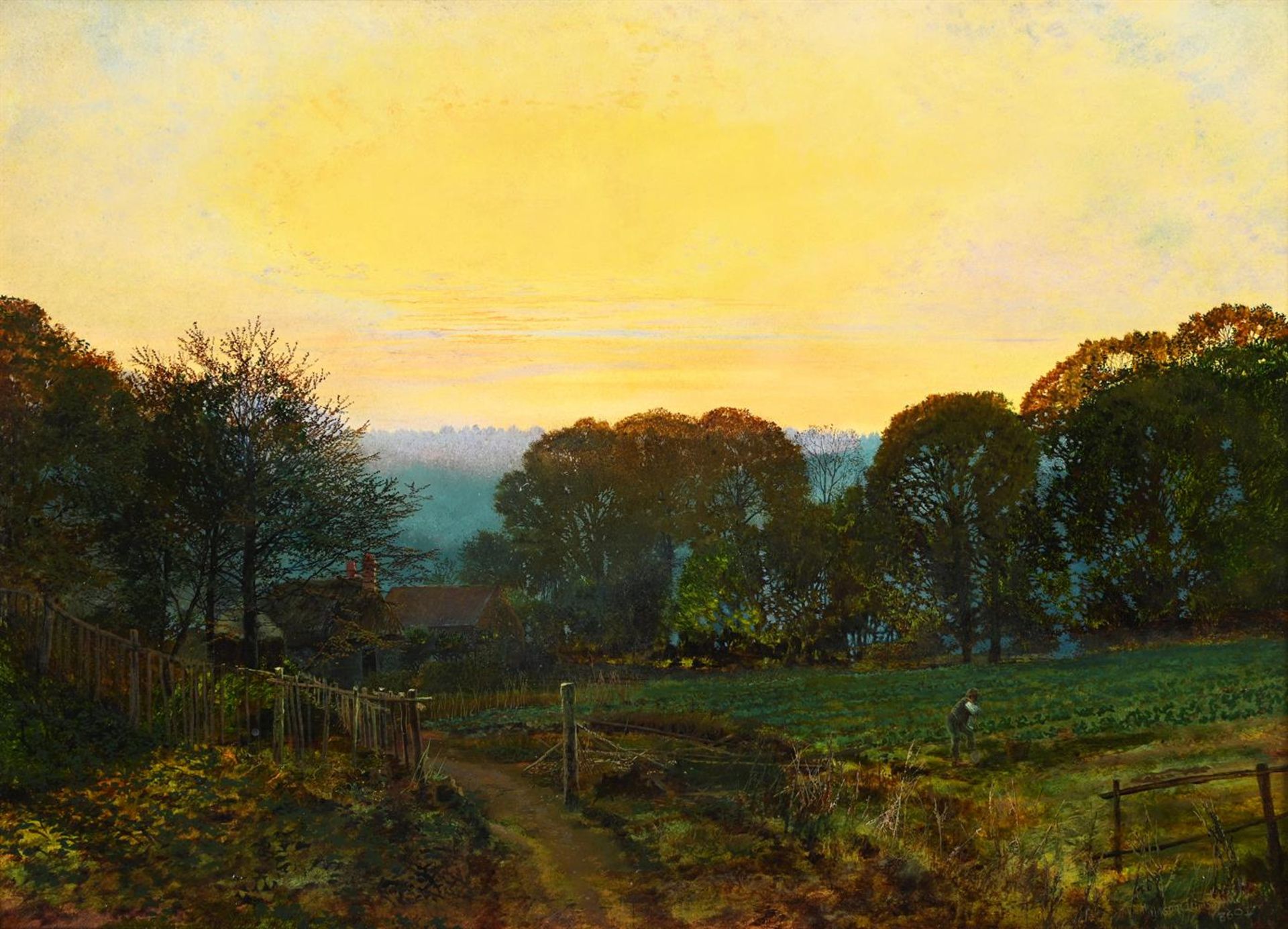 JOHN ATKINSON GRIMSHAW (BRITISH 1836-1893), TWILIGHT, THE VEGETABLE GARDEN